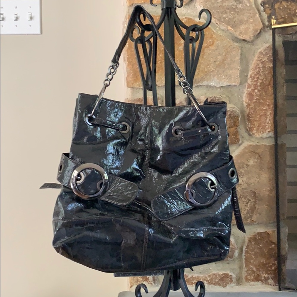 Black patient leather handbag